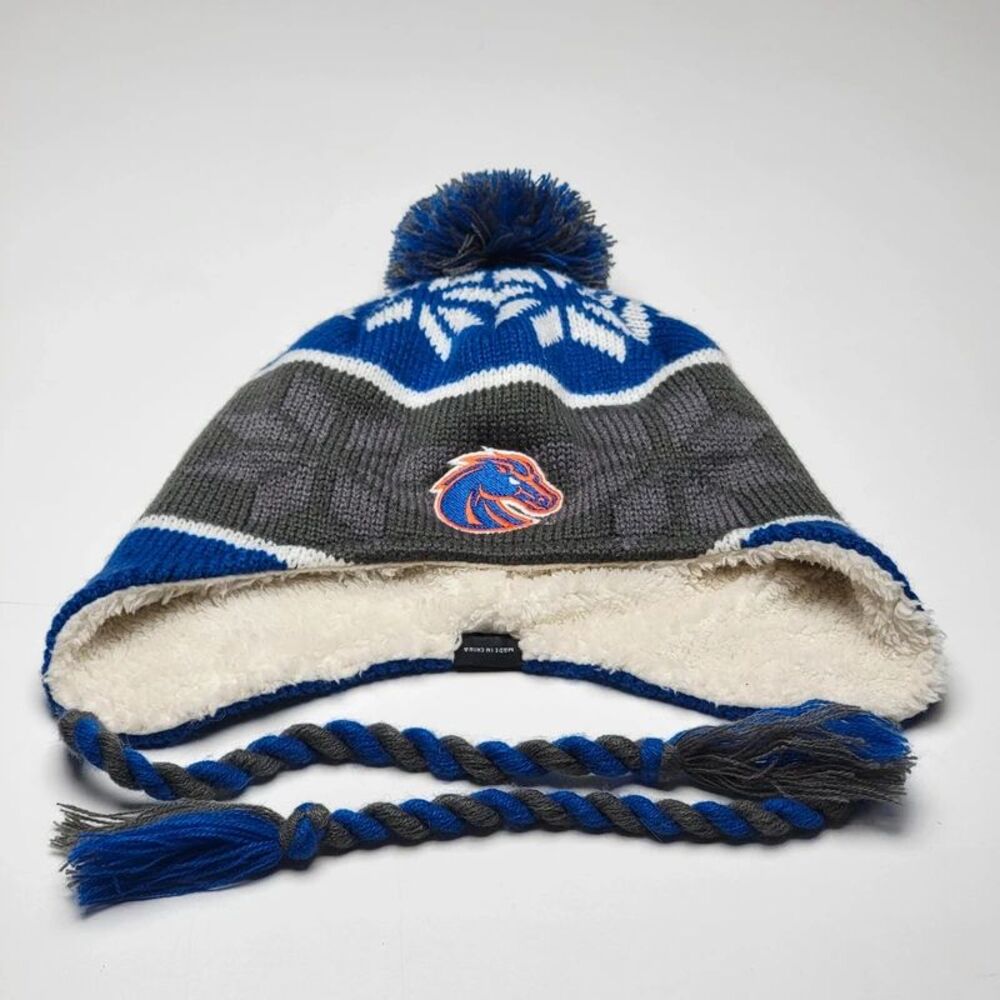 Boise State Broncos NCAA Winter Beanie Hat Ear Flaps Sherpa Fleece Lined Pom